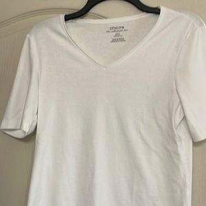 White v neck top.